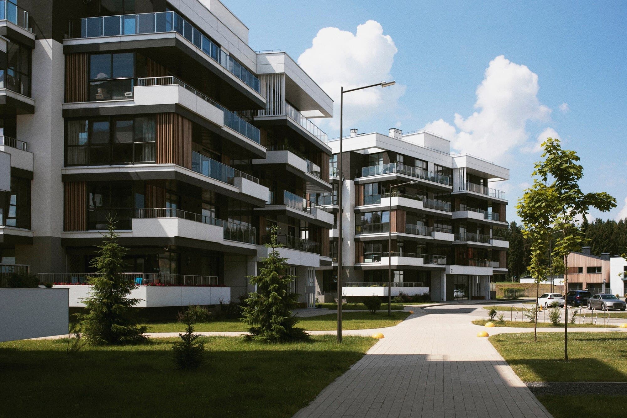 Modern residential apartment building with high-quality glazing